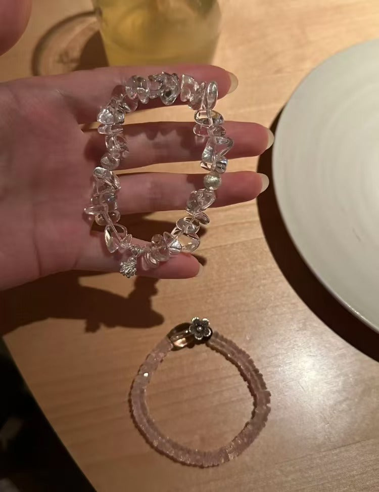 Little Water Drop Natural White Crystal Pinecone Handmade 925 Silver Bracelet - Birthday Gift for Women