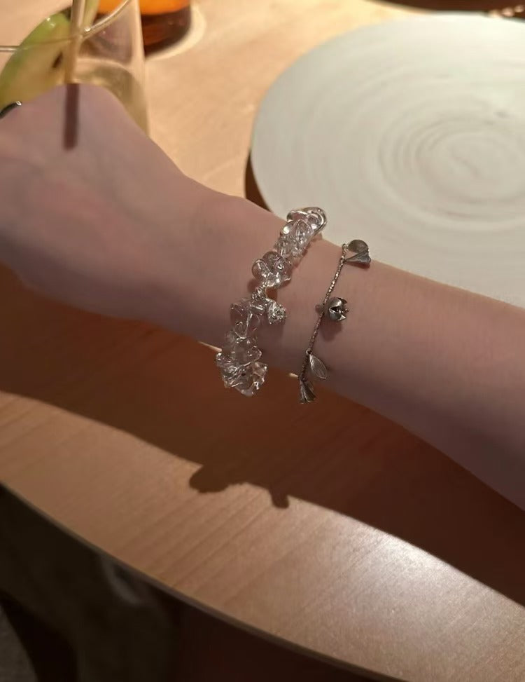 Little Water Drop Natural White Crystal Pinecone Handmade 925 Silver Bracelet - Birthday Gift for Women