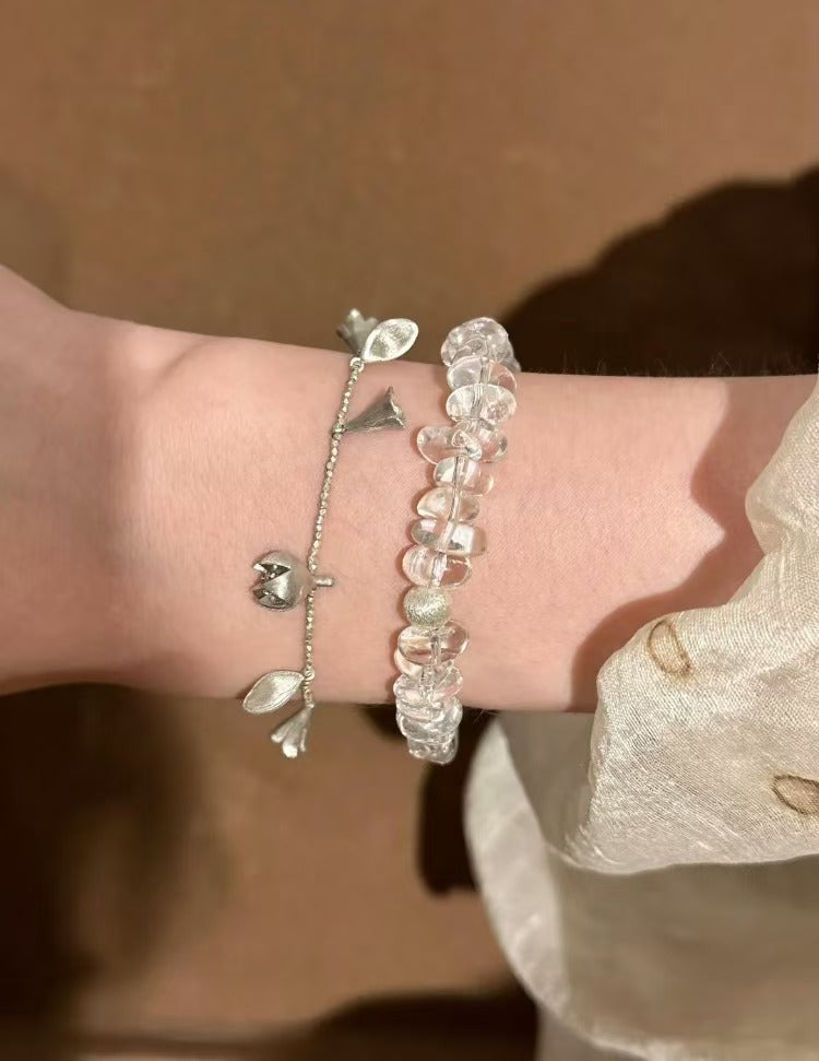 Little Water Drop Natural White Crystal Pinecone Handmade 925 Silver Bracelet - Birthday Gift for Women