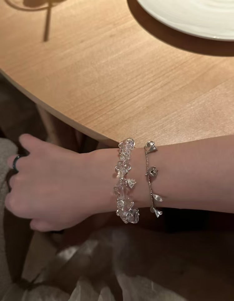 Little Water Drop Natural White Crystal Pinecone Handmade 925 Silver Bracelet - Birthday Gift for Women