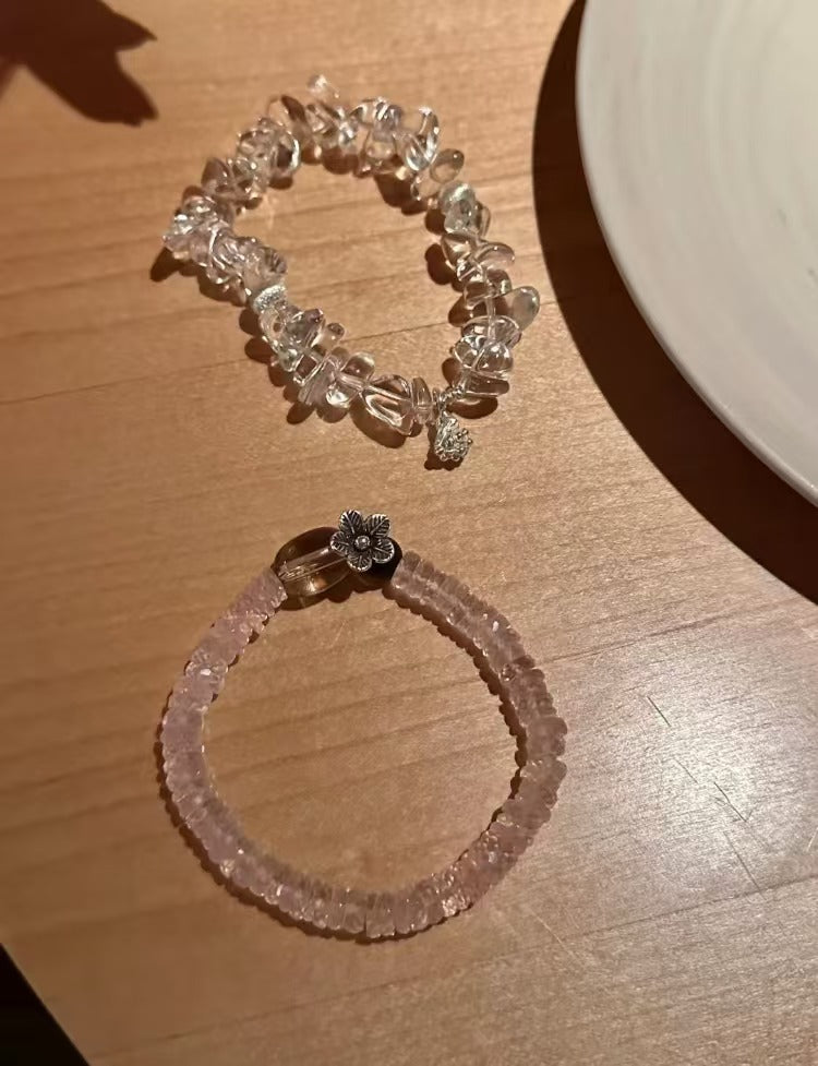 Little Water Drop Natural White Crystal Pinecone Handmade 925 Silver Bracelet - Birthday Gift for Women