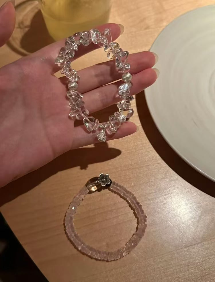 Little Water Drop Natural White Crystal Pinecone Handmade 925 Silver Bracelet - Birthday Gift for Women