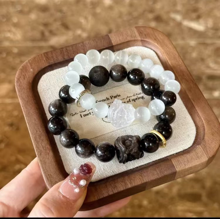 Fairy Style Black Obsidian Crystal Bracelet - Women's Vintage Literary Couple Jewelry