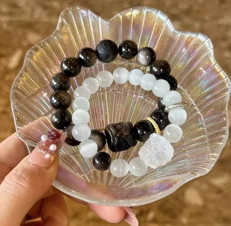 Fairy Style Black Obsidian Crystal Bracelet - Women's Vintage Literary Couple Jewelry