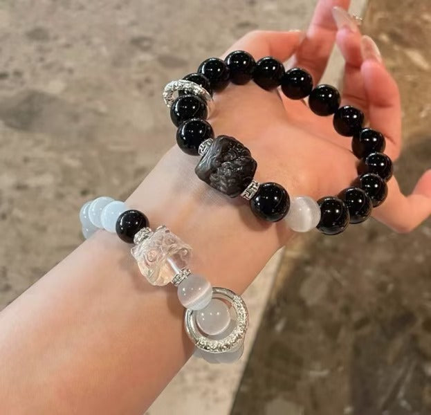 Fairy Style Black Obsidian Crystal Bracelet - Women's Vintage Literary Couple Jewelry