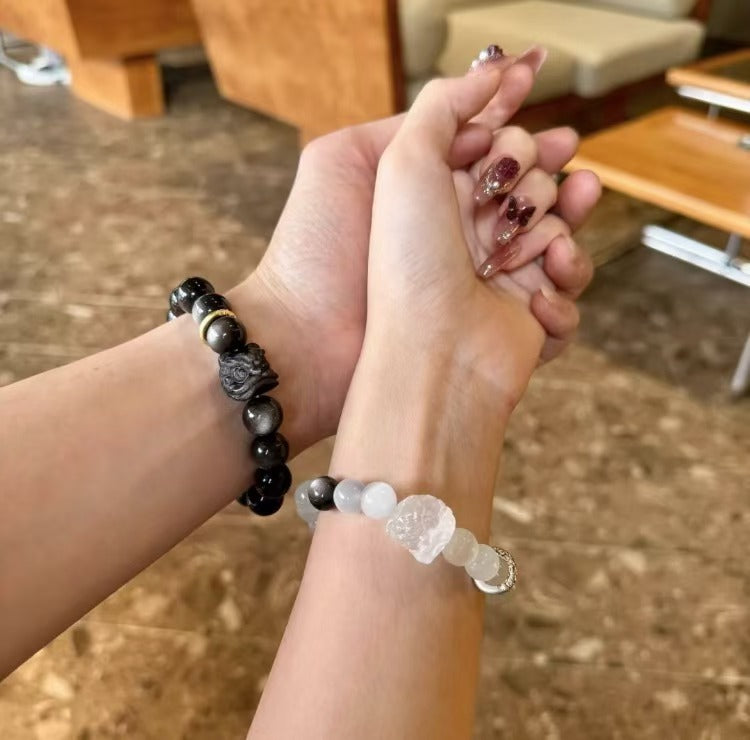 Fairy Style Black Obsidian Crystal Bracelet - Women's Vintage Literary Couple Jewelry