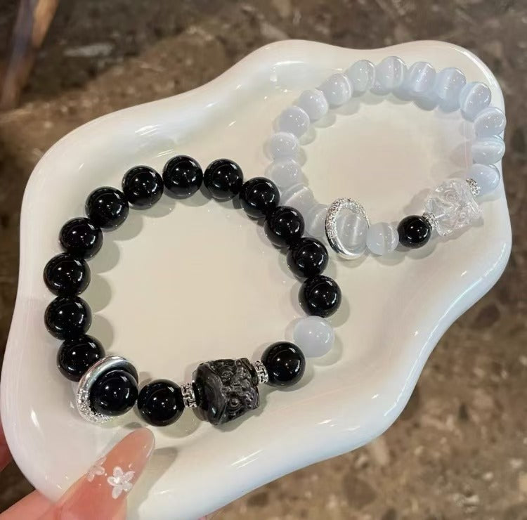 Fairy Style Black Obsidian Crystal Bracelet - Women's Vintage Literary Couple Jewelry