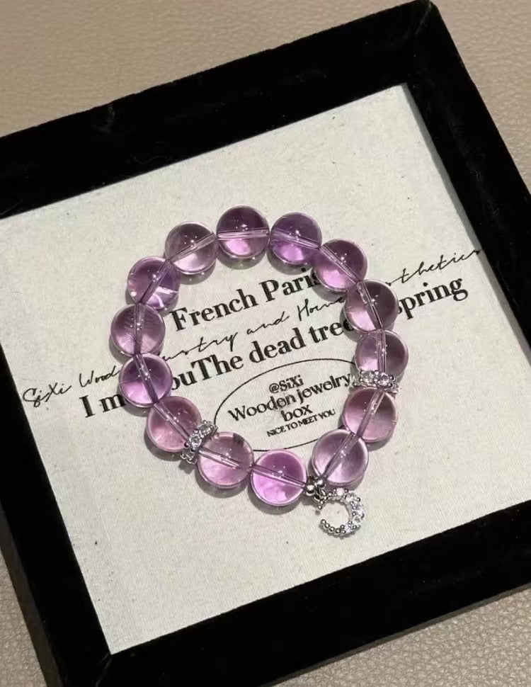 [Purple Grape] Bolivian Amethyst 11mm Moon Pendant - Academic & Career Success (Not Fully Clear)