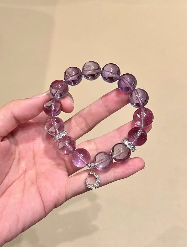 [Purple Grape] Bolivian Amethyst 11mm Moon Pendant - Academic & Career Success (Not Fully Clear)