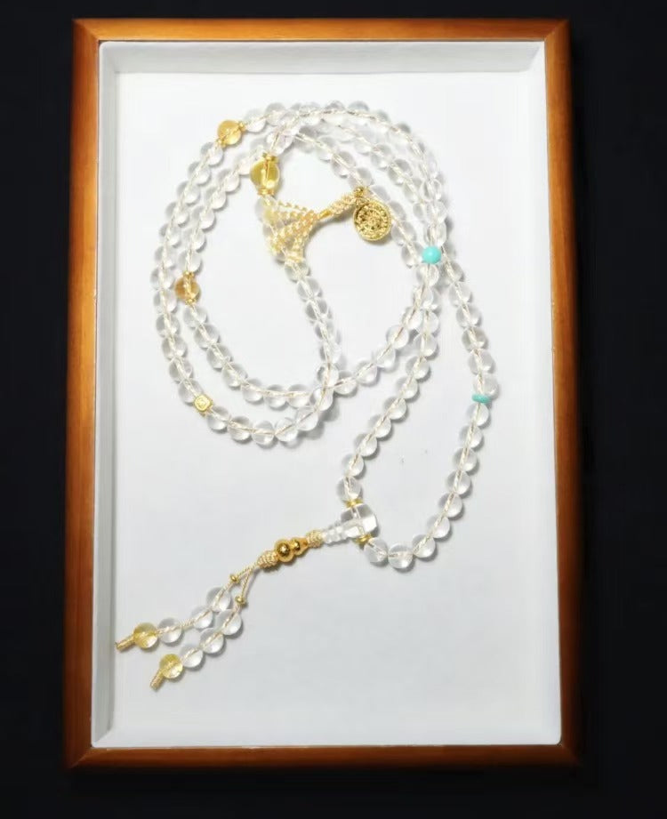 [Golden Gourd] Fortune & Wealth Enhancement Natural White Crystal Double-A Grade Fully Clear 108 Prayer Beads Multi-Wrap Bracelet