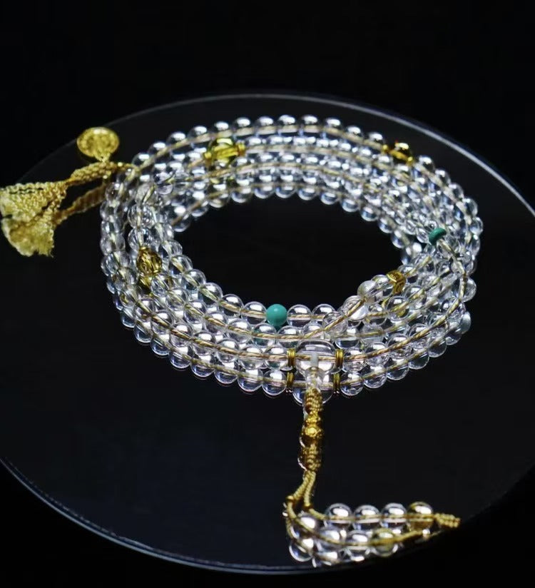 [Golden Gourd] Fortune & Wealth Enhancement Natural White Crystal Double-A Grade Fully Clear 108 Prayer Beads Multi-Wrap Bracelet
