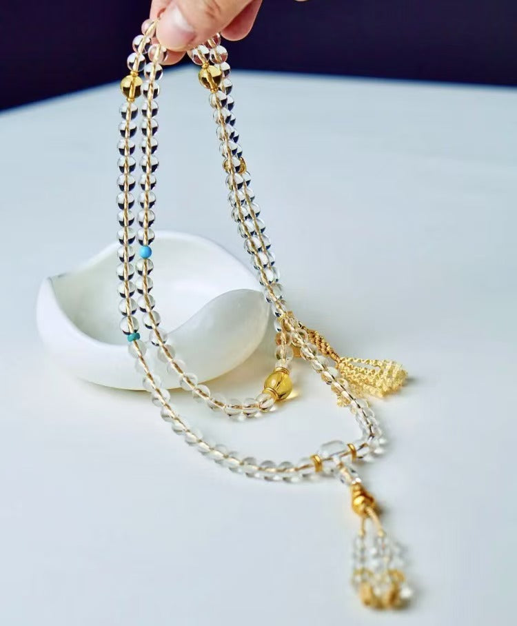 [Golden Gourd] Fortune & Wealth Enhancement Natural White Crystal Double-A Grade Fully Clear 108 Prayer Beads Multi-Wrap Bracelet