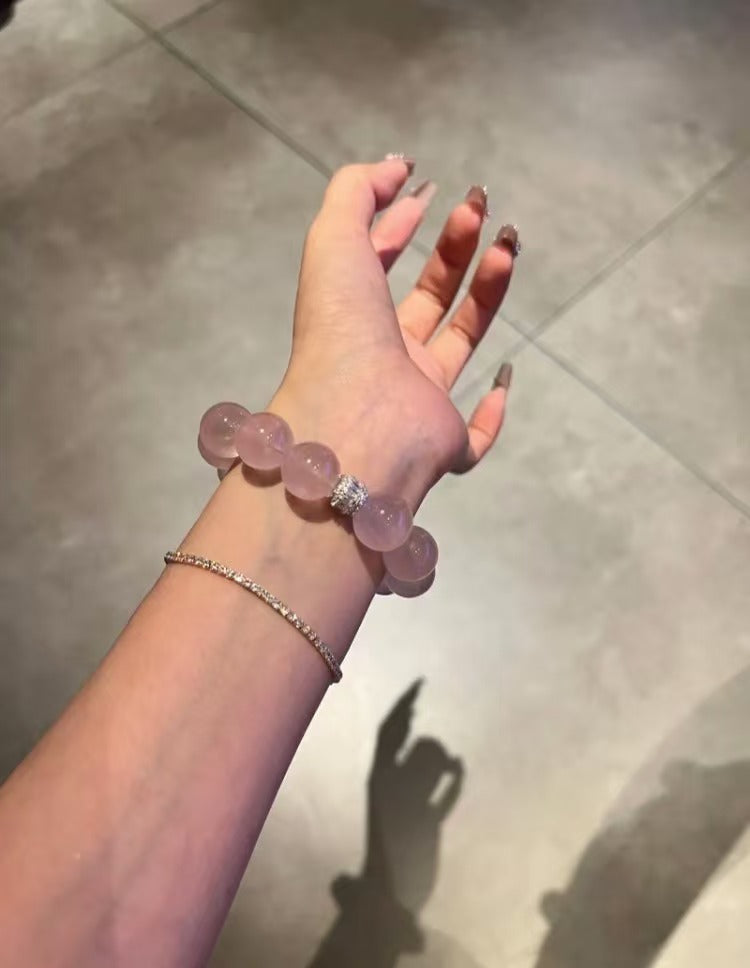 BEREAL [Pink Ball Ball] High Quality Transparent Madagascar Rose Quartz Custom Crystal Bracelet