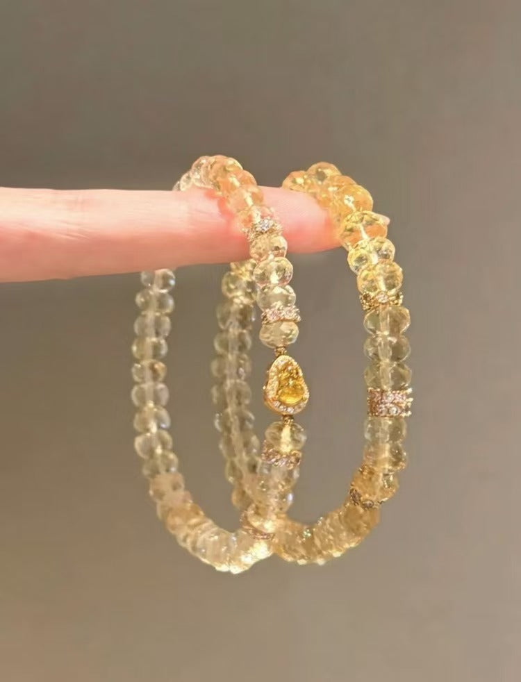 [Golden Ingot] Brazilian Citrine Diamond-Cut Abacus Beads - Hand-Cut Brilliant Citrine Wealth Attraction Bracelet