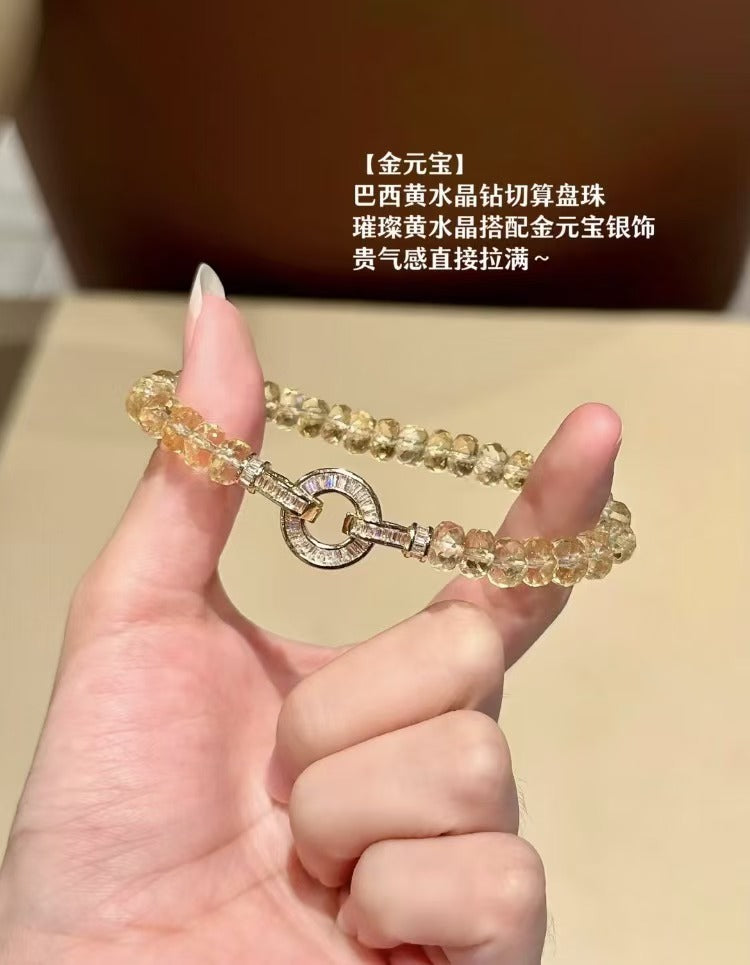 [Golden Ingot] Brazilian Citrine Diamond-Cut Abacus Beads - Hand-Cut Brilliant Citrine Wealth Attraction Bracelet