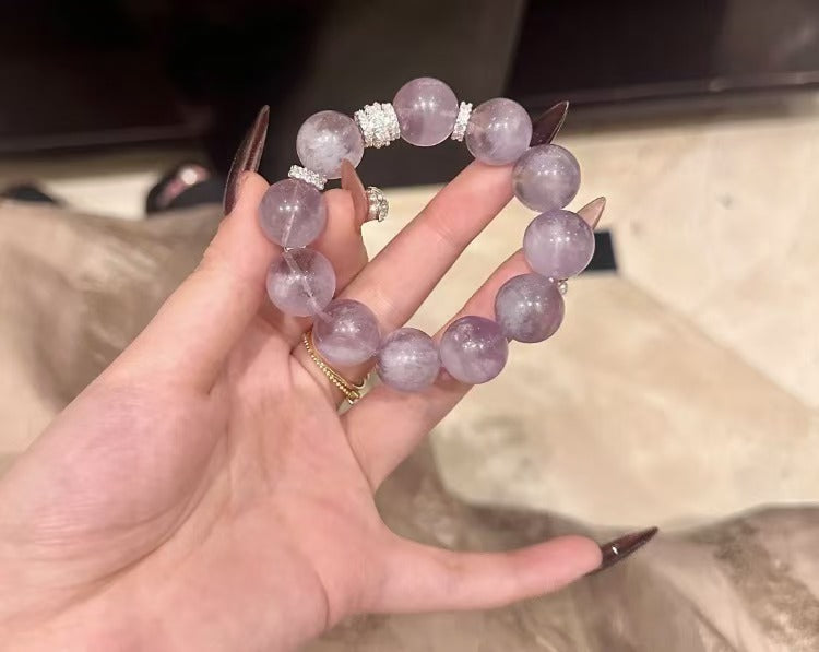[Ice Transparent Rabbit Hair] Natural High Transparency Treasure Bowl Purple Rutilated Quartz Crystal Bracelet - Gift for Best Friend or Girlfriend