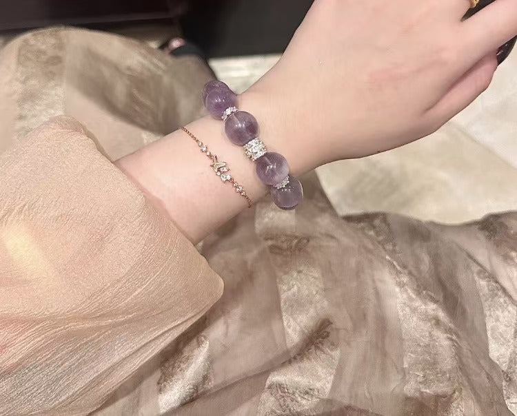 [Ice Transparent Rabbit Hair] Natural High Transparency Treasure Bowl Purple Rutilated Quartz Crystal Bracelet - Gift for Best Friend or Girlfriend