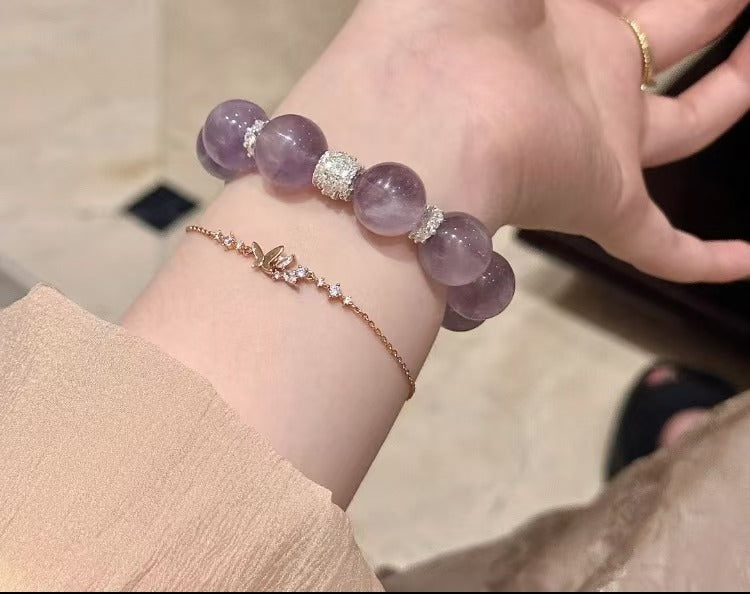 [Ice Transparent Rabbit Hair] Natural High Transparency Treasure Bowl Purple Rutilated Quartz Crystal Bracelet - Gift for Best Friend or Girlfriend