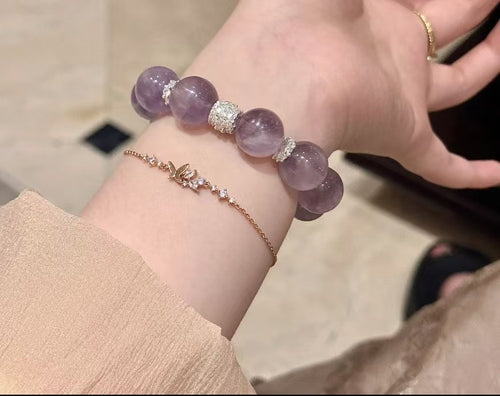 [Ice Transparent Rabbit Hair] Natural High Transparency Treasure Bowl Purple Rutilated Quartz Crystal Bracelet - Gift for Best Friend or Girlfriend