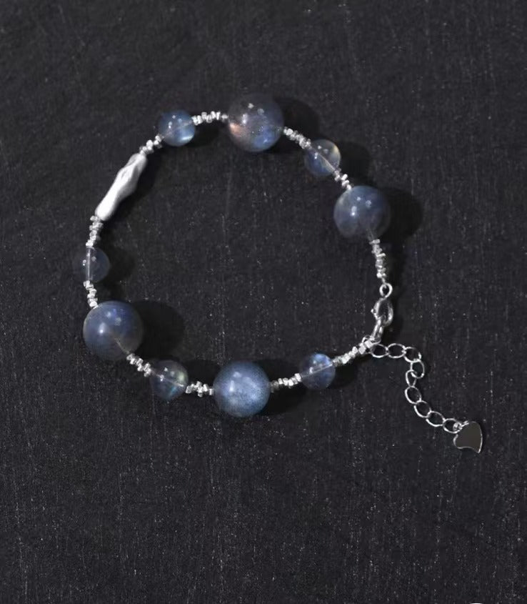 Gray Moonstone Crystal Bracelet & Necklace - Handmade 925 Silver Birthday Gift for Women