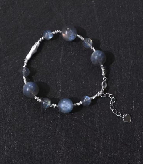 Gray Moonstone Crystal Bracelet & Necklace - Handmade 925 Silver Birthday Gift for Women