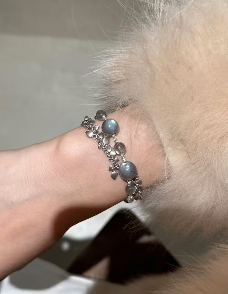 Gray Moonstone Crystal Bracelet & Necklace - Handmade 925 Silver Birthday Gift for Women