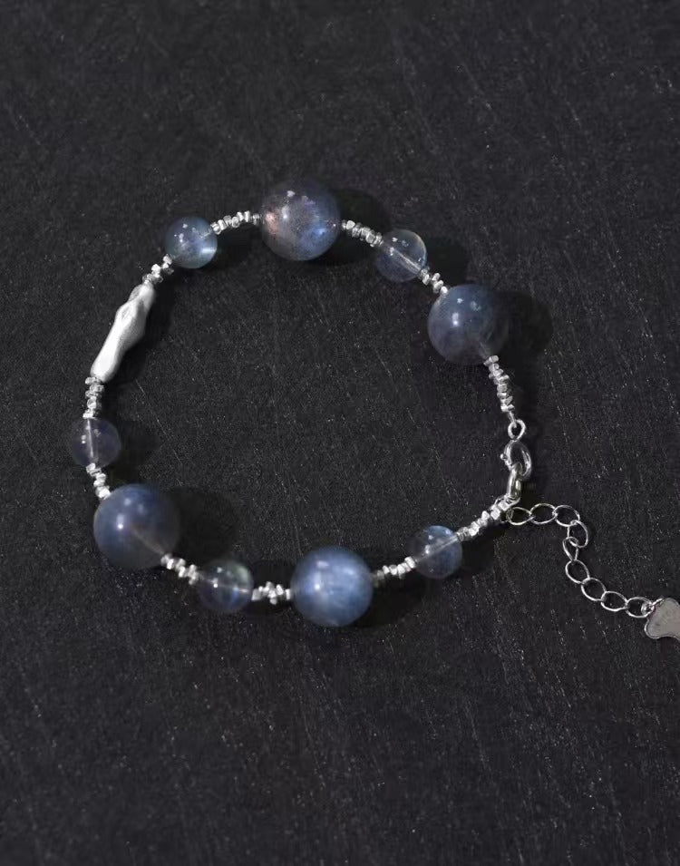 Gray Moonstone Crystal Bracelet & Necklace - Handmade 925 Silver Birthday Gift for Women