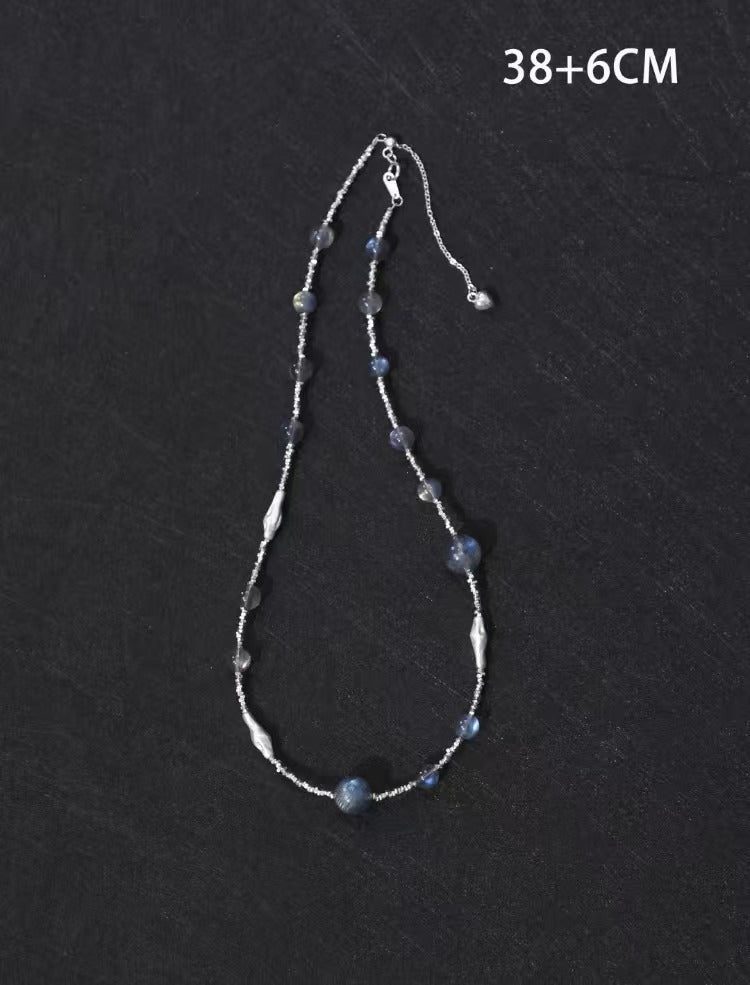 Gray Moonstone Crystal Bracelet & Necklace - Handmade 925 Silver Birthday Gift for Women