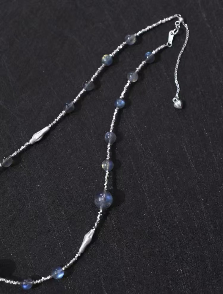 Gray Moonstone Crystal Bracelet & Necklace - Handmade 925 Silver Birthday Gift for Women