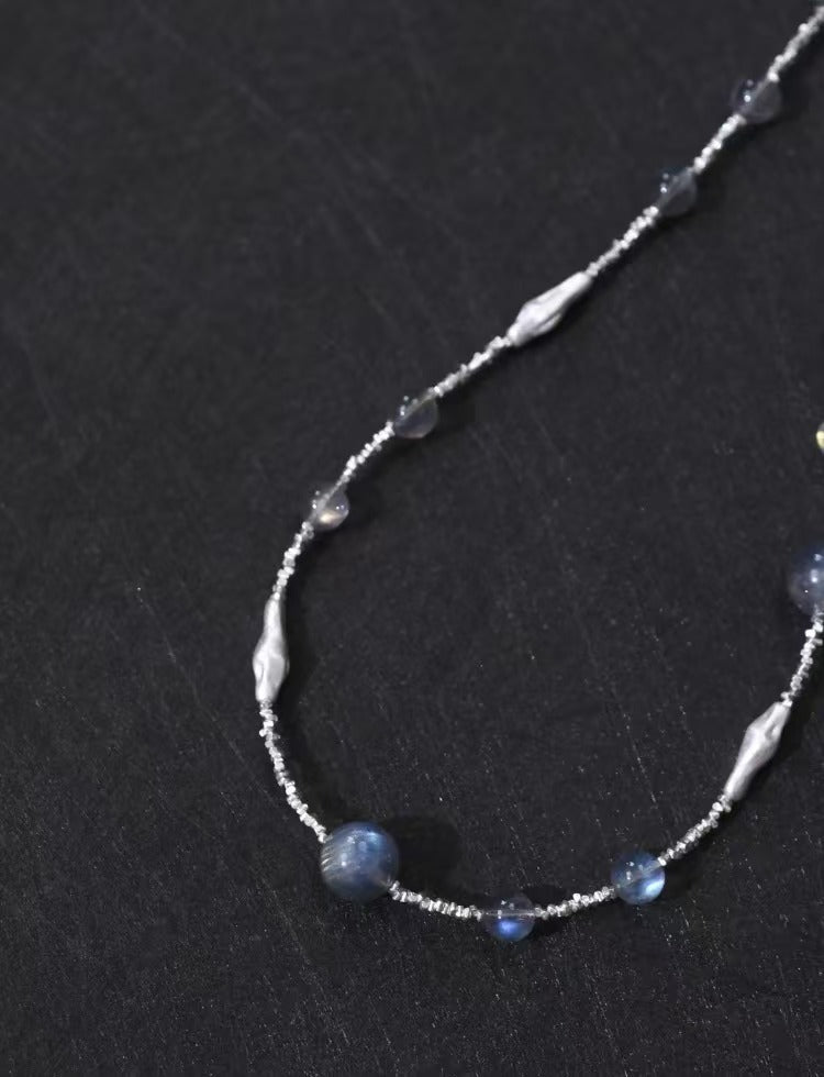 Gray Moonstone Crystal Bracelet & Necklace - Handmade 925 Silver Birthday Gift for Women