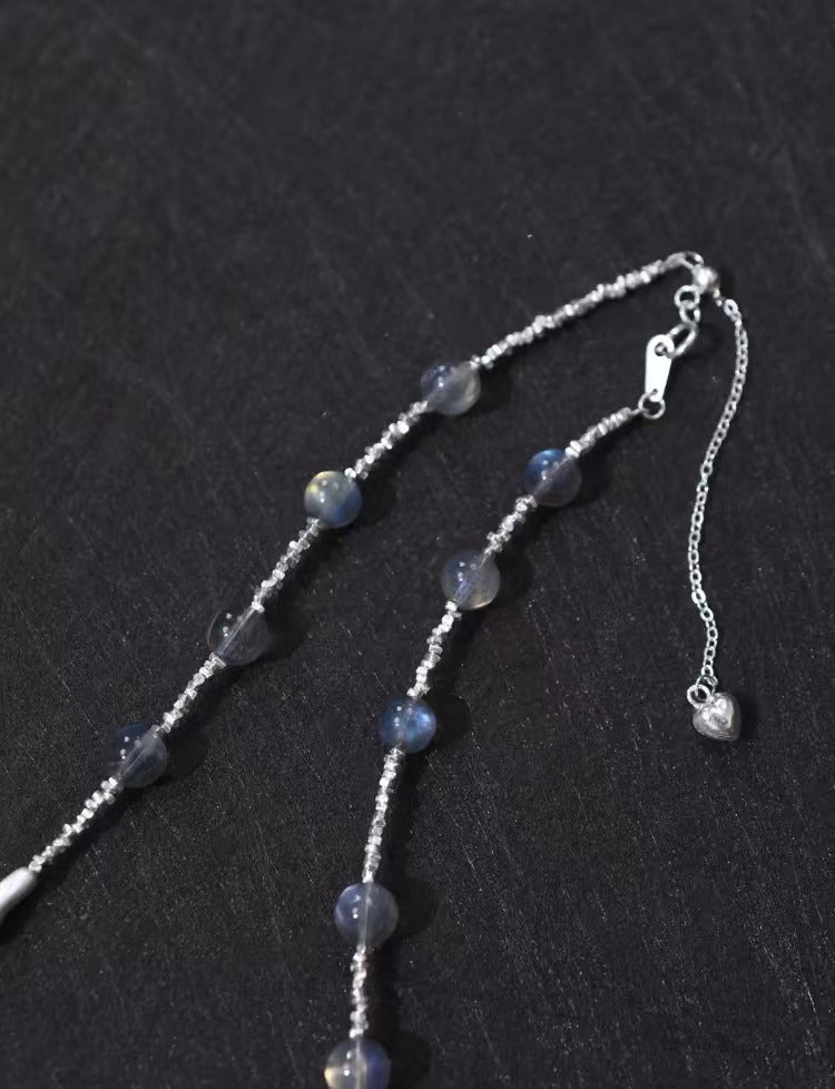 Gray Moonstone Crystal Bracelet & Necklace - Handmade 925 Silver Birthday Gift for Women