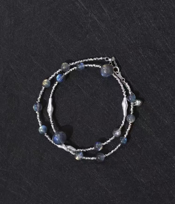 Gray Moonstone Crystal Bracelet & Necklace - Handmade 925 Silver Birthday Gift for Women