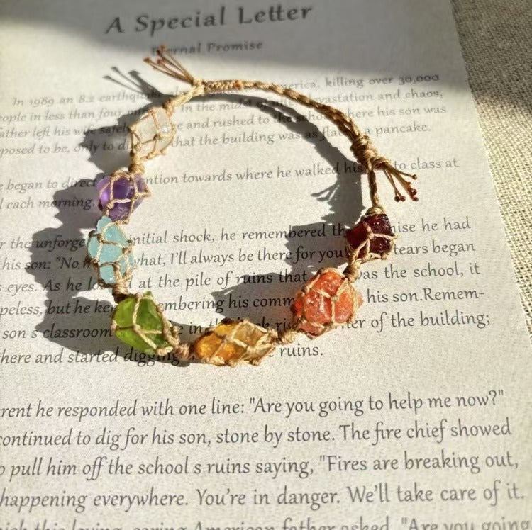 Seven Chakras | Macrame Woven Crystal Bracelet Gift