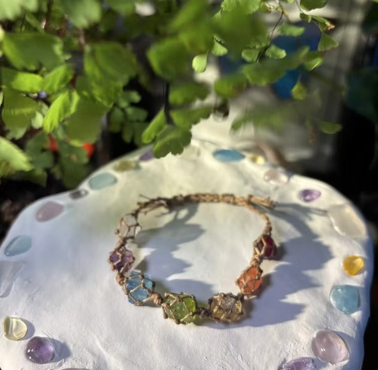 Seven Chakras | Macrame Woven Crystal Bracelet Gift