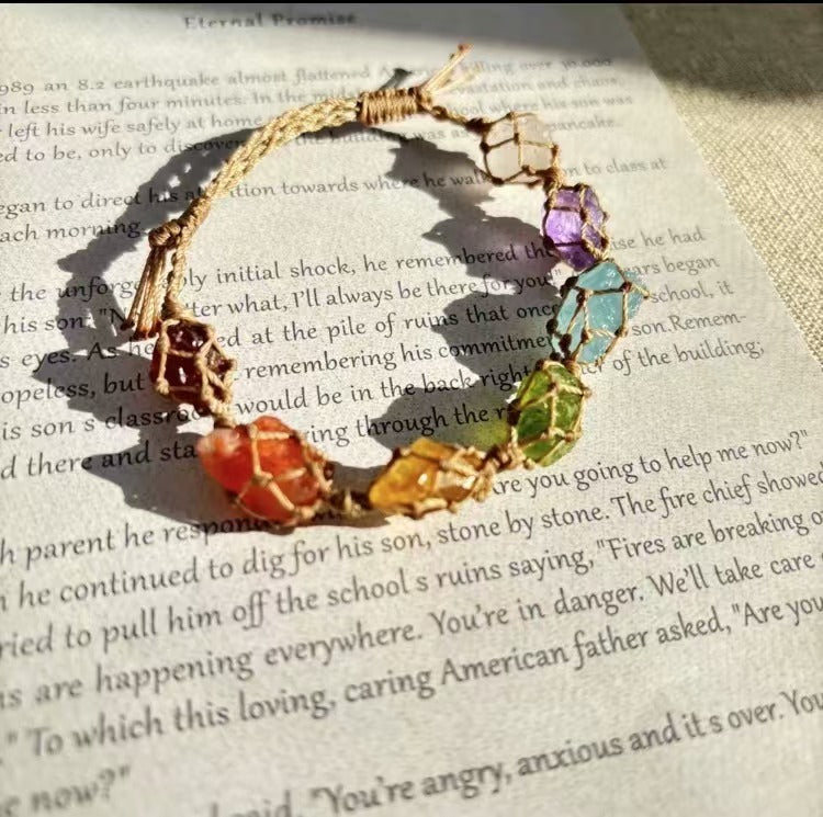 Seven Chakras | Macrame Woven Crystal Bracelet Gift