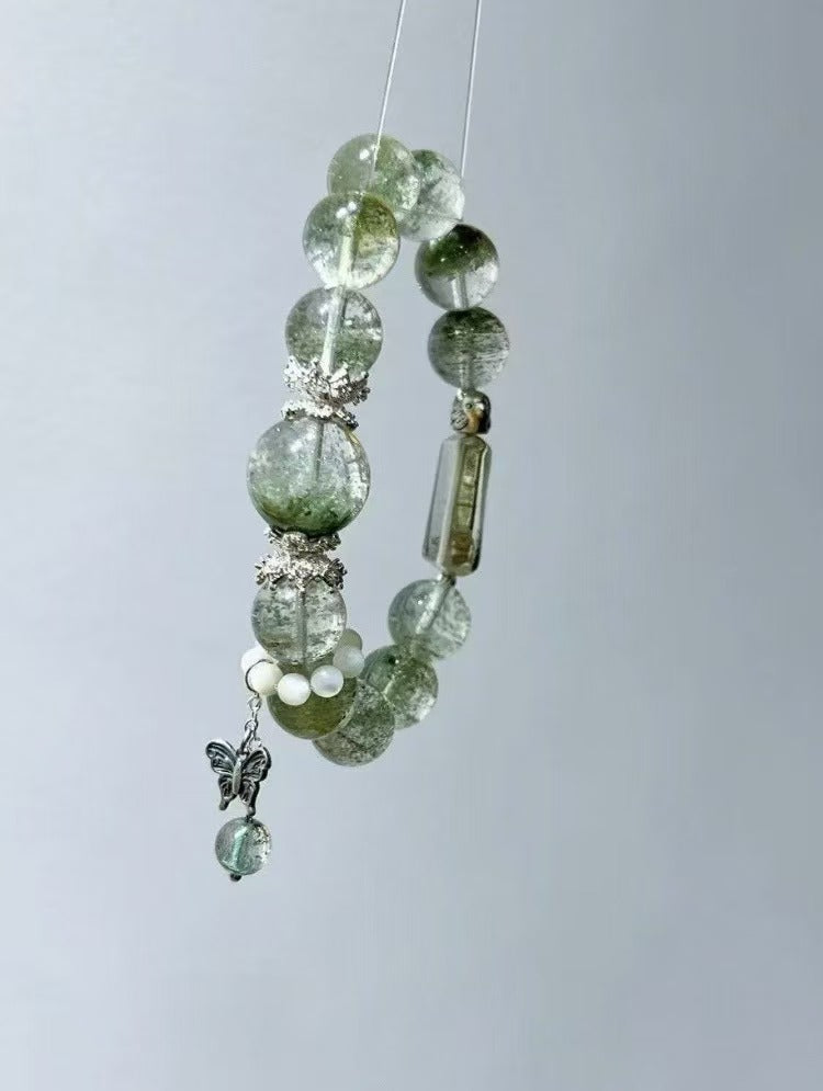 Wizard of Oz Vibes 11mm Tibetan Silver Green Phantom Crystal Bracelet / Little Bird in the Woods