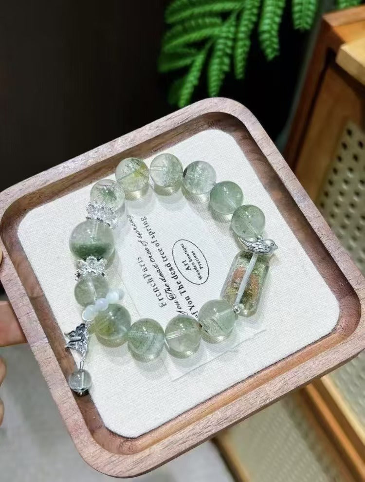 Wizard of Oz Vibes 11mm Tibetan Silver Green Phantom Crystal Bracelet / Little Bird in the Woods