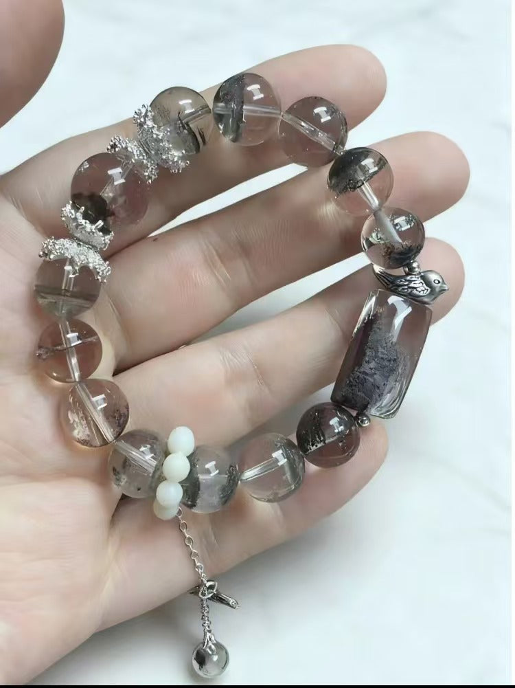 Wizard of Oz Vibes 11mm Tibetan Silver Green Phantom Crystal Bracelet / Little Bird in the Woods