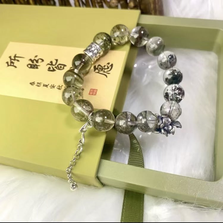 Wizard of Oz Vibes 11mm Tibetan Silver Green Phantom Crystal Bracelet / Little Bird in the Woods