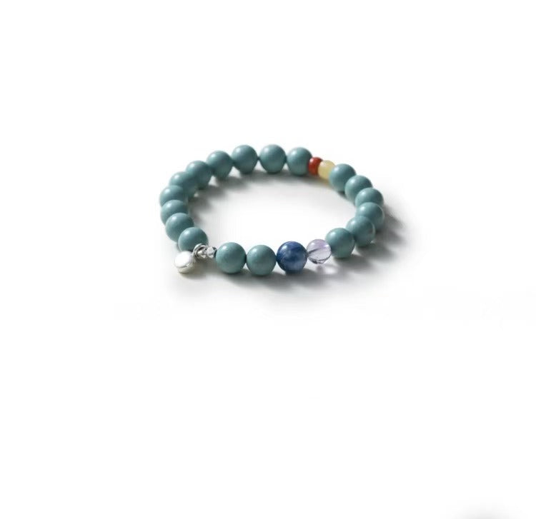 'Yu Mo' Handcrafted Incense Bead Kyanite Amethyst Agate 925 Silver Chinese Style Bracelet