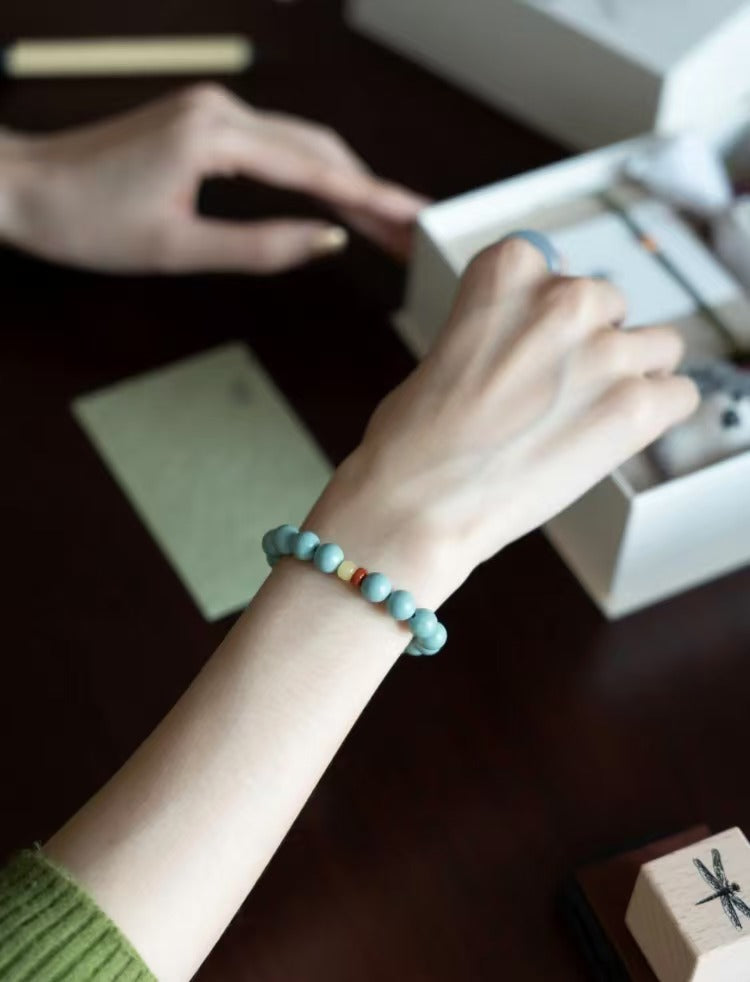 'Yu Mo' Handcrafted Incense Bead Kyanite Amethyst Agate 925 Silver Chinese Style Bracelet