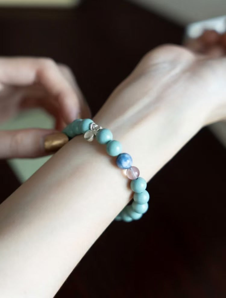 'Yu Mo' Handcrafted Incense Bead Kyanite Amethyst Agate 925 Silver Chinese Style Bracelet