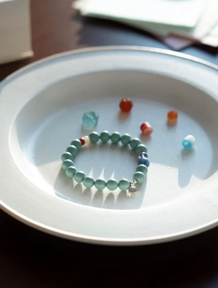 'Yu Mo' Handcrafted Incense Bead Kyanite Amethyst Agate 925 Silver Chinese Style Bracelet