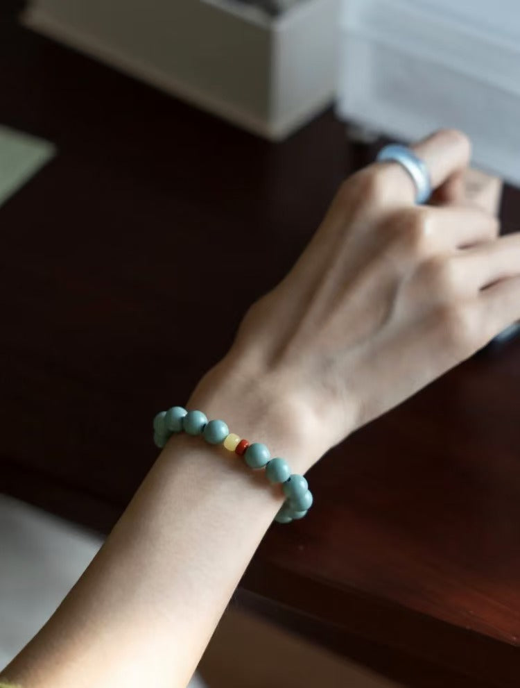 'Yu Mo' Handcrafted Incense Bead Kyanite Amethyst Agate 925 Silver Chinese Style Bracelet