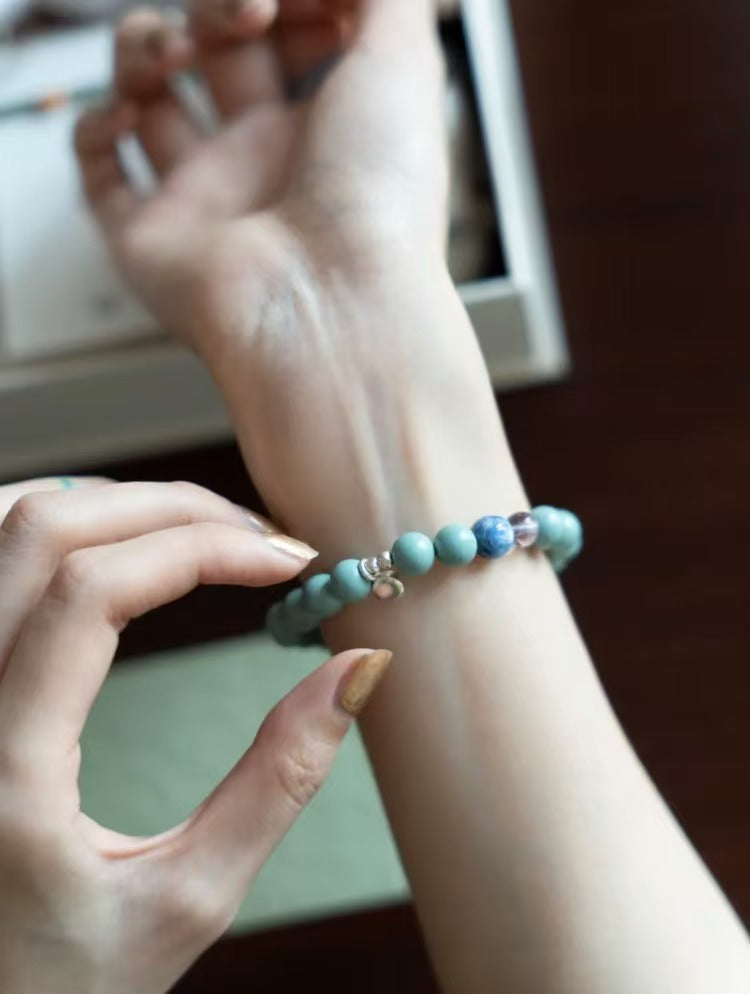 'Yu Mo' Handcrafted Incense Bead Kyanite Amethyst Agate 925 Silver Chinese Style Bracelet