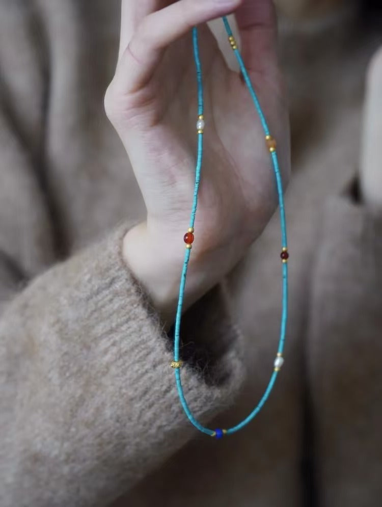 <Lan Shi Xu> Handcrafted Turquoise Multi-Gemstone Beaded Necklace