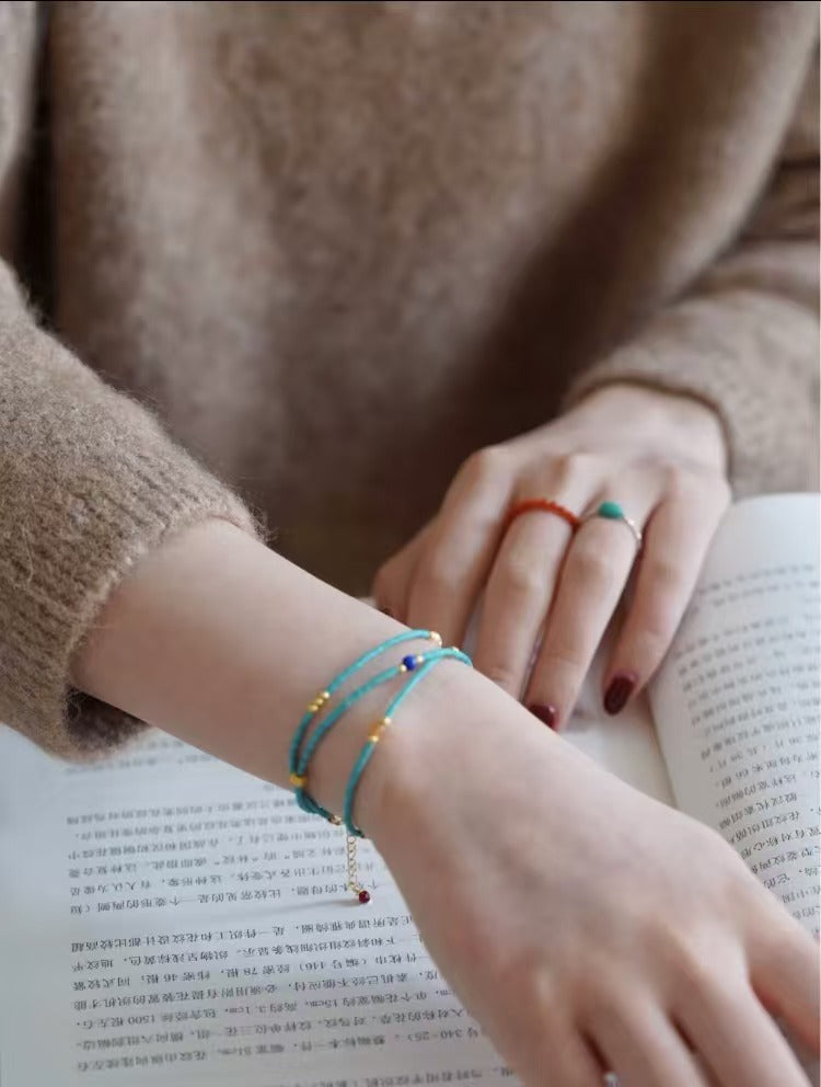 <Lan Shi Xu> Handcrafted Turquoise Multi-Gemstone Beaded Necklace