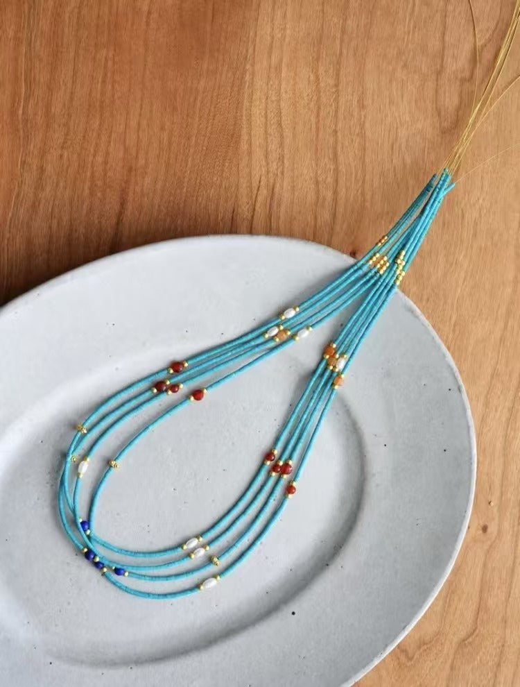 <Lan Shi Xu> Handcrafted Turquoise Multi-Gemstone Beaded Necklace