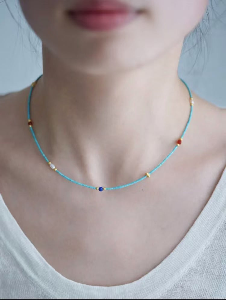 <Lan Shi Xu> Handcrafted Turquoise Multi-Gemstone Beaded Necklace