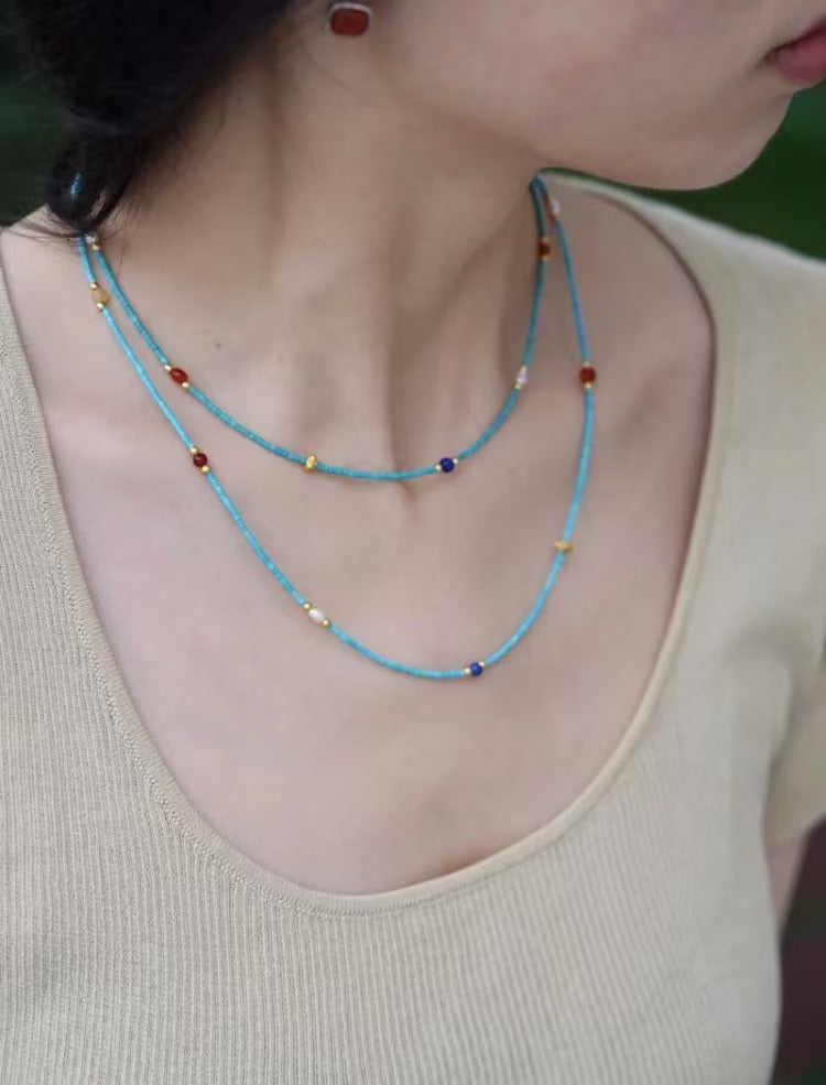 <Lan Shi Xu> Handcrafted Turquoise Multi-Gemstone Beaded Necklace